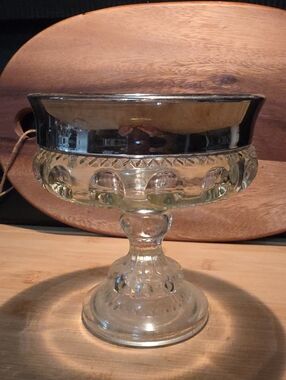 Vintage Clear Glass Compote with Silver Rim. Great Condition